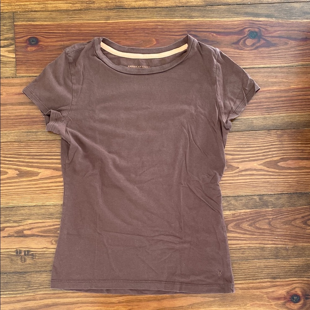 100% cotton Chocolate Brown Crew Neck Women's Top